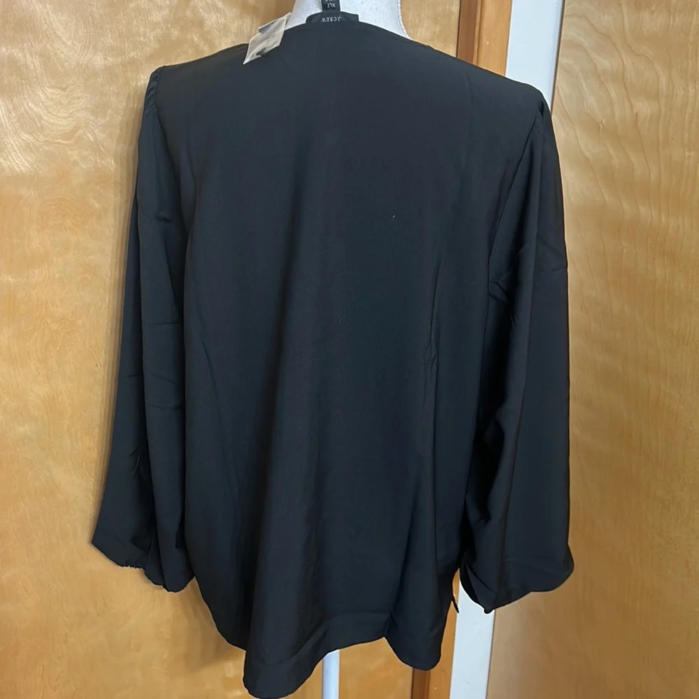 NWT J. Crew Black Puff Sleeve Satin-Back Crepe Top XLT